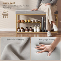 Homcom Shoe Storage Bench With Seat Cushion Tufted Shoe Rack Bench Grey - thumbnail 5