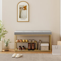 Homcom Shoe Storage Bench With Seat Cushion Tufted Shoe Rack Bench Grey - thumbnail 8