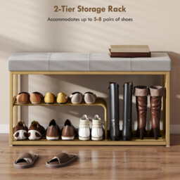 Homcom Shoe Storage Bench With Seat Cushion Tufted Shoe Rack Bench Grey - thumbnail 6