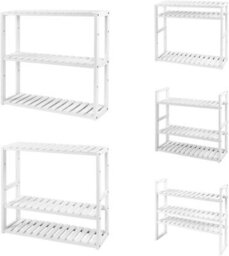 Songmics Bamboo Shelf, Height Adjustable, 3 Tier Shelf, For Bathroom, Wall, Kitchen, Books, White - thumbnail 5