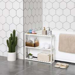 Songmics Bamboo Shelf, Height Adjustable, 3 Tier Shelf, For Bathroom, Wall, Kitchen, Books, White