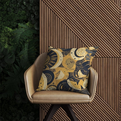 Warren Reed Designer Blue Gold Moon And Sun Outdoor Cushion 60Cm X 60Cm