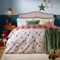 furn. Furn Christmas Eve Reversible Duvet Cover Set, Cranberry, Single - thumbnail 2