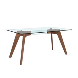 Angel Cerda Elegant Rectangular Tempered Glass And Walnut Dining Table For Modern Homes