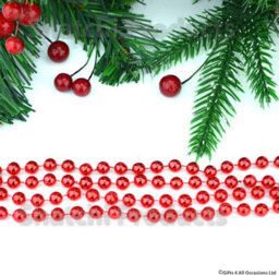 Shatchi Metallic 24Ft Red Hanging Bead Garland Christmas Tree Xmas Home Room Decor Party Tinsel String Chain - thumbnail 2