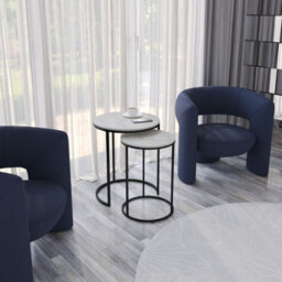 Urbn-Living Urbnliving 60Cm Height White Marble Wood Top With Black Metal Legs Round Nesting Stackable Sofa Side Bedside End Table Set Of 2 - thumbnail 3