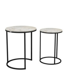 Urbn-Living Urbnliving 60Cm Height White Marble Wood Top With Black Metal Legs Round Nesting Stackable Sofa Side Bedside End Table Set Of 2 - thumbnail 4