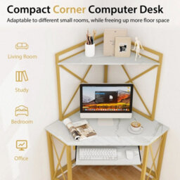 Home Office Corner Desk W Hutch Wooden Computer Desk W Shelves Keyboard Tray - thumbnail 4