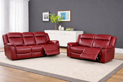SC FURNITURE LIMITED Burgundy Red Leather Gel Reclining 3 Seater + 2 Seater Recliner Sofas - Clifton - image 1