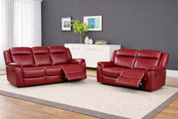 SC FURNITURE LIMITED Burgundy Red Leather Gel Reclining 3 Seater + 2 Seater Recliner Sofas - Clifton