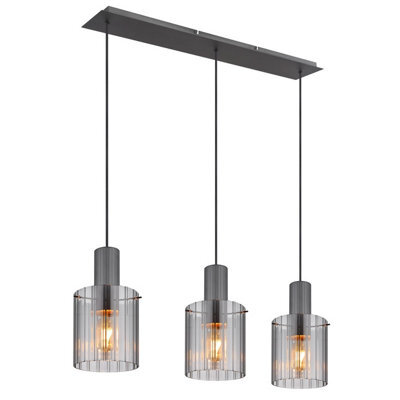 Luminosa Lighting Luminosa Tulivar Bar Pendant Ceiling Light Grey Dark Smoke Glass Shade 3X E27 - image 1