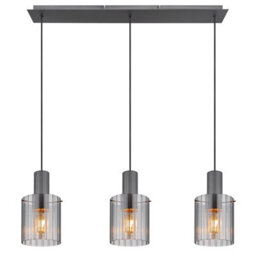 Luminosa Lighting Luminosa Tulivar Bar Pendant Ceiling Light Grey Dark Smoke Glass Shade 3X E27 - thumbnail 3