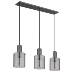 Luminosa Lighting Luminosa Tulivar Bar Pendant Ceiling Light Grey Dark Smoke Glass Shade 3X E27 - thumbnail 2