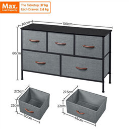 Yaheetech Fabric Chest Of Drawers With 5 Drawers Dark Grey - thumbnail 2