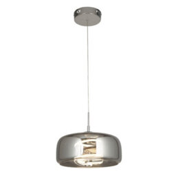 Lighting Collection Contemporary Chrome Capsule Pendant Light With Reflective Curved Glass Shade - thumbnail 2