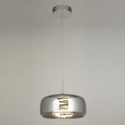 Lighting Collection Contemporary Chrome Capsule Pendant Light With Reflective Curved Glass Shade - thumbnail 1
