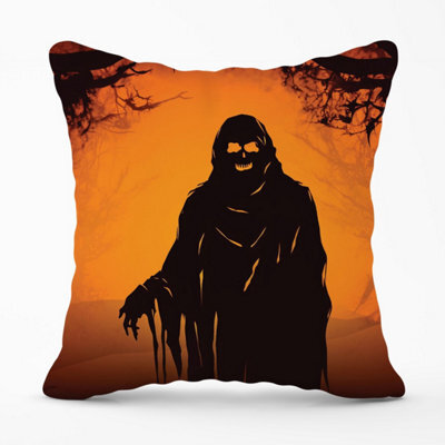 Warren Reed Designer A Spooky Black And Orange Ghost Outdoor Cushion 45Cm X 45Cm - image 1