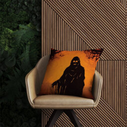 Warren Reed Designer A Spooky Black And Orange Ghost Outdoor Cushion 45Cm X 45Cm - thumbnail 2