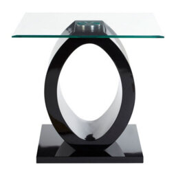 Orsina Modern O Shaped Wooden Side Table, Glass Top Wood Side Table, Black Bedside Table, Tempered Glass Side Table - thumbnail 1