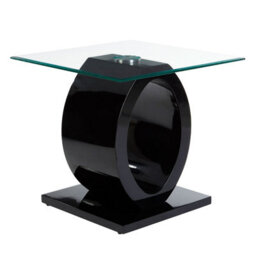 Orsina Modern O Shaped Wooden Side Table, Glass Top Wood Side Table, Black Bedside Table, Tempered Glass Side Table - thumbnail 2