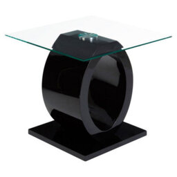 Orsina Modern O Shaped Wooden Side Table, Glass Top Wood Side Table, Black Bedside Table, Tempered Glass Side Table - thumbnail 3