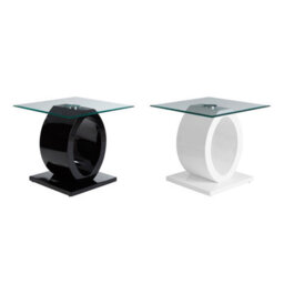 Orsina Modern O Shaped Wooden Side Table, Glass Top Wood Side Table, Black Bedside Table, Tempered Glass Side Table - thumbnail 4