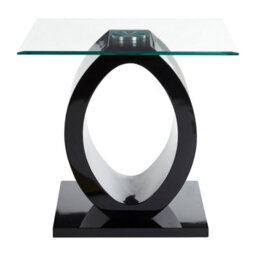 Orsina Modern O Shaped Wooden Side Table, Glass Top Wood Side Table, Black Bedside Table, Tempered Glass Side Table - thumbnail 7