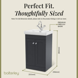 Balterley Swynnerton Traditional Bathroom Floor Standing 2-Door Vanity Unit & Fireclay Basin, Dark Grey, 500mm - thumbnail 5