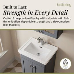 Balterley Swynnerton Traditional Bathroom Floor Standing 2-Door Vanity Unit & Fireclay Basin, Dark Grey, 500mm - thumbnail 4