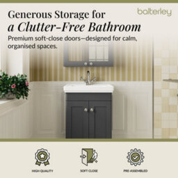 Balterley Swynnerton Traditional Bathroom Floor Standing 2-Door Vanity Unit & Fireclay Basin, Dark Grey, 500mm - thumbnail 3