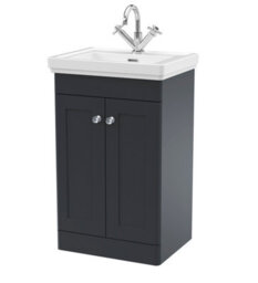 Balterley Swynnerton Traditional Bathroom Floor Standing 2-Door Vanity Unit & Fireclay Basin, Dark Grey, 500mm - thumbnail 1
