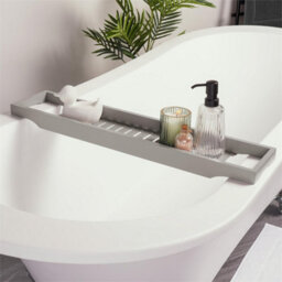 Bamboo Bath Tub Rack Storage Bathroom Caddy Shelf Tray Soap Holder Tidy Unit Charcoal Grey - thumbnail 4