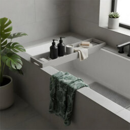 Bamboo Bath Tub Rack Storage Bathroom Caddy Shelf Tray Soap Holder Tidy Unit Charcoal Grey - thumbnail 5