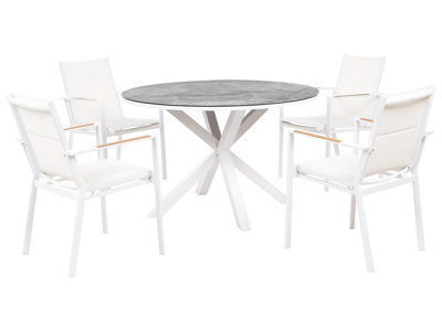 Beliani Garden Dining Set 4 Seater Maletto/busseto Metal Marble Effect White
