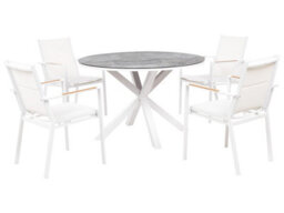 Beliani Garden Dining Set 4 Seater Maletto/busseto Metal Marble Effect White - thumbnail 1