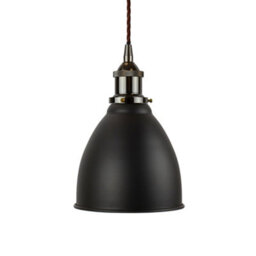 Matt Black Classic Small Pantry Metal Painted Dome Pendant Light With Black Nickel Lamp Holder And Brown Twisted Cable - Se Home