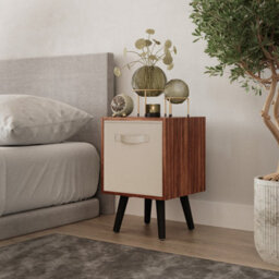 Urbn-Living Urbnliving 51Cm Height Teak Wooden Cube Storage Bookcase Beige Inserts Scandinavian Black Legs - thumbnail 1