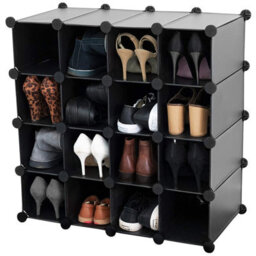 Amos 16 Pair Interlocking Cube Shoe Storage Rack Organiser With Adjustable Modular Slot Shelf Box  - Black - thumbnail 4