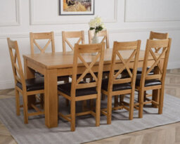 That's Furniture Dakota 182 X 92 Cm Chunky Oak Large Dining Table And 8 Chairs Dining Set With Berkeley Brown Leather Chairs - thumbnail 3