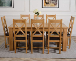 That's Furniture Dakota 182 X 92 Cm Chunky Oak Large Dining Table And 8 Chairs Dining Set With Berkeley Brown Leather Chairs - thumbnail 2