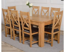 That's Furniture Dakota 182 X 92 Cm Chunky Oak Large Dining Table And 8 Chairs Dining Set With Berkeley Brown Leather Chairs - thumbnail 1