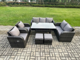 Fimous 9 Seater Lounge Rattan Sofa Set Outdoor Garden Furniture Rectangular Dining Table With Adjustable Chair Love Sofa - thumbnail 1