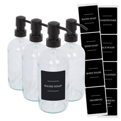 Harbour Housewares Glass Soap Dispensers With Labels - 500Ml - Clear/black - Pack Of 4 - image 1