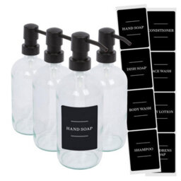Harbour Housewares Glass Soap Dispensers With Labels - 500Ml - Clear/black - Pack Of 4 - thumbnail 1
