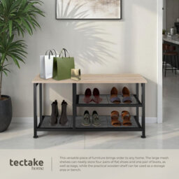Tectake Shoe Rack Taunton - Surface Shelf And 2 Grid Shelves, Industrial Style -  - Industrial Wood Light, Oak Sonoma - thumbnail 4