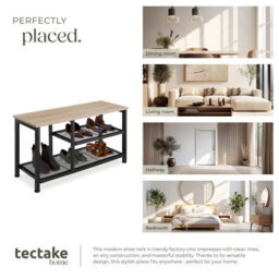 Tectake Shoe Rack Taunton - Surface Shelf And 2 Grid Shelves, Industrial Style -  - Industrial Wood Light, Oak Sonoma - thumbnail 7