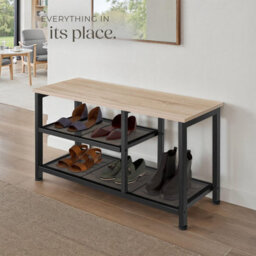 Tectake Shoe Rack Taunton - Surface Shelf And 2 Grid Shelves, Industrial Style -  - Industrial Wood Light, Oak Sonoma - thumbnail 8