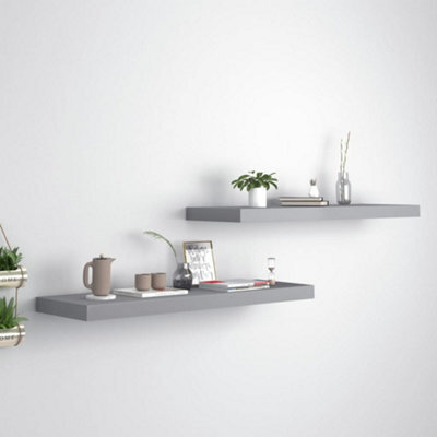 Berkfield Floating Wall Shelves 2 Pcs Grey 80X23.5X3.8 Cm Mdf - image 1