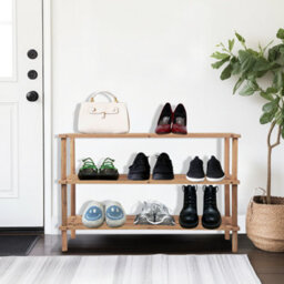 Wooden Shoe Rack Footwear Storage Organiser Unit Shelf Books Tier Slated Natural Stackable Organiser Shoes Shelves 3 Tier - thumbnail 2