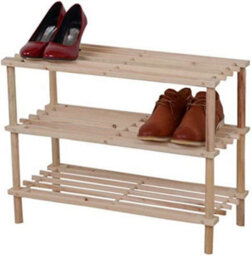 Wooden Shoe Rack Footwear Storage Organiser Unit Shelf Books Tier Slated Natural Stackable Organiser Shoes Shelves 3 Tier